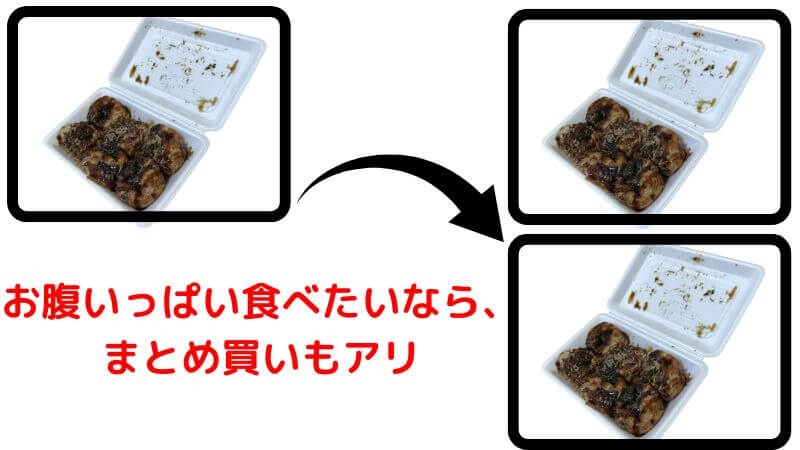 たこ焼きを1パックから2パックに増やしている画像